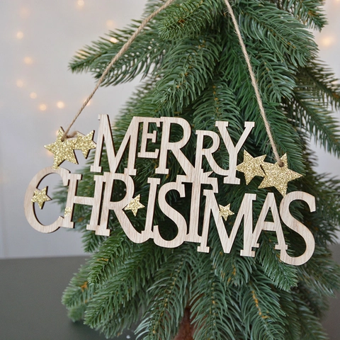 Buon Natale Targa Da Appendere In Legno Ornamento Stella Luccicante Decorazione Rustica Per Festa In Casa Con Corda