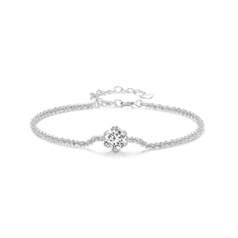 Bracelet Moissanite en Argent Sterling 925 pour Femme Minimaliste Sertissage Six Griffes Coupe Ronde Moissanite Cadeau