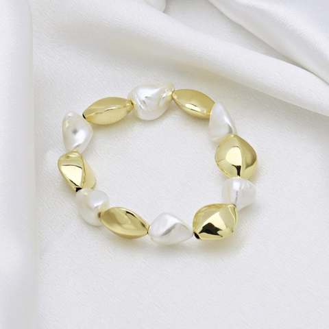 Pulsera De Perlas Barrocas Artificiales De Cuentas Cobre Chapado En Oro Cuentas Irregulares Joyería Elegante Para Mujer