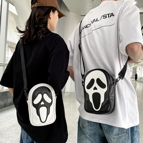 Novelty Mask Shaped Crossbody Bag PU Leather Adjustable Shoulder Strap Street Style Small Pouch For Daily Party Halloween