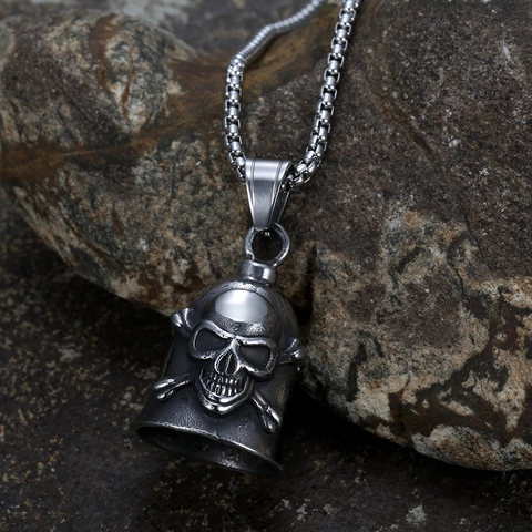 Collana Pendente Campanello Guardiano Teschio Acciaio Inossidabile 316L Campanello Audible Retro Punk Gothic Motociclisti