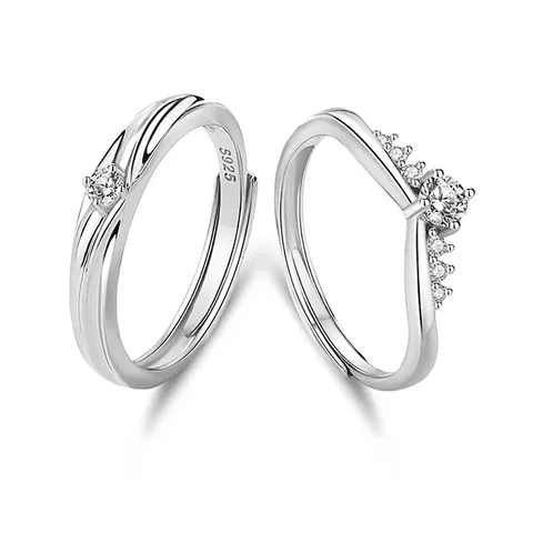 925 Sterlingsilber Paarringe Krone V-Form Zirkonia Eingelegt Verstellbar Offene Ringe Welle Minimalistischer Mode Schmuck Ringe Für Herren Damen