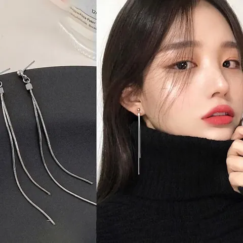 Long Tassel Dangle Earrings For Women With 925 Sterling Silver Earring Post Minimalist Double Snake Chain Drop Jewelry