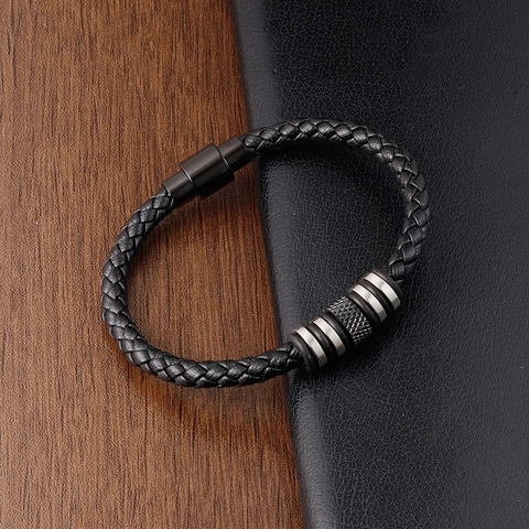 Herren Geflochtenes Lederarmband Mit 316L Edelstahl Magnetverschluss Minimalistisches Geometrisches Armband Schmuck