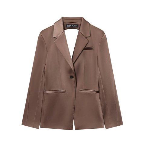 Women Satin Backless Blazer Strapless Tube Top And High Waist Wide Leg Pants Elegant Solid Color Streetwear