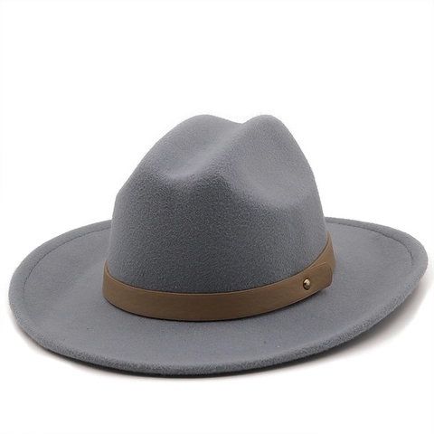 Wide Brim Fedora Hat Retro Woolen Felt Western Cowboy Jazz Style With Leather Belt Rivet Decoration For Men Women