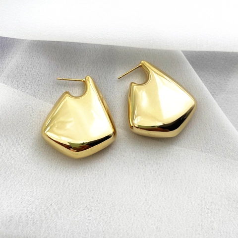 Geometrische Onregelmatige Oorbellen Hoogglans Gepolijst Koper 18K Verguld Hol Statement Studs Minimalistische Sieraden