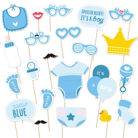 Accessoires Photobooth Baby Shower Papier Cartonnée Avec Bâtons En Bois Décoration Fête Révélation Genre