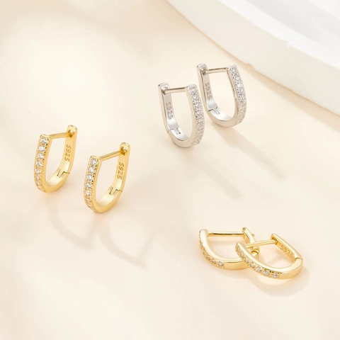 925 Sterling Silver Huggie Earrings For Women Zirconia U Shaped Minimalist Chic Jewelry