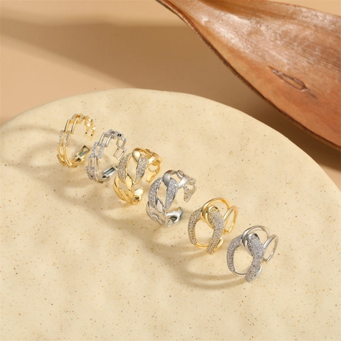 Anello Geometrico In Rame Con Zirconia Cubica Design Aperto Regolabile Gioielli Di Lusso Minimalisti Per Donna