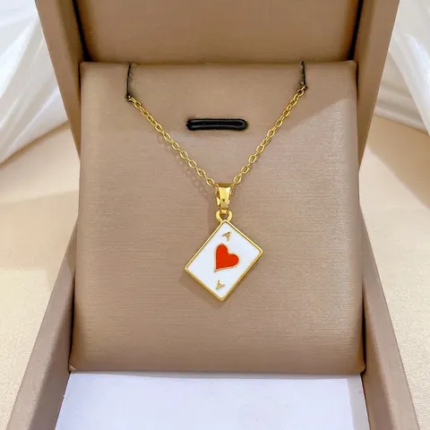 Collar Con Colgante De Carta De Póker As De Corazones Cadena De Acero Inoxidable Cobre Circonita Joyería Para Mujer