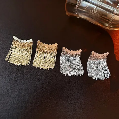 Ohrringe Aus Legierung Mit Metallkettenquasten Und Silbernem Ohrstecker Geometrischer Personalisierter Chic Schmuck Für Damen