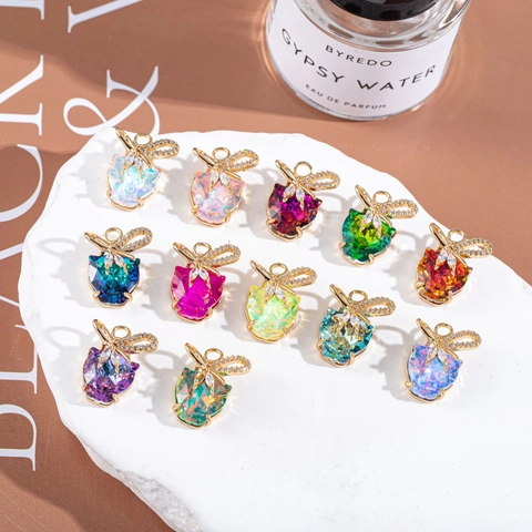 Ciondoli A Fiocco In Cristallo Colorato In Lega Con Strass Charms Per La Creazione Di Gioielli Fai Da Te Collane Orecchini Accessori