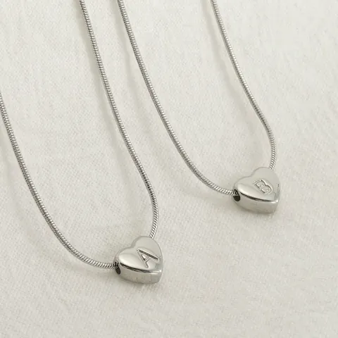 Heart Initial Necklace Stainless Steel Letter Pendant Snake Bone Chain Minimalist Fashion Jewelry For Women