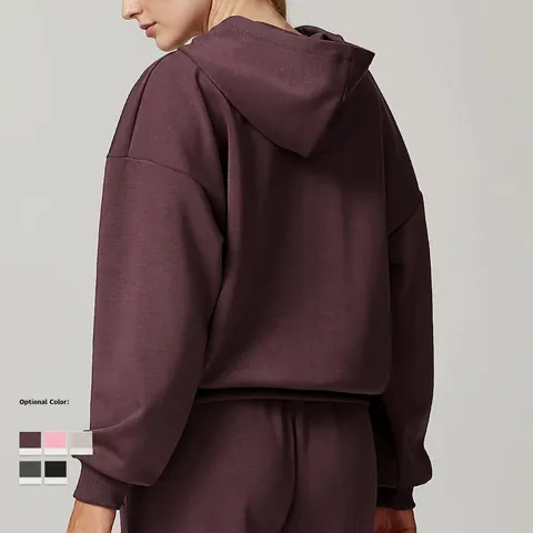 Women Tracksuit Hooded Long Sleeve Sweatshirt And Jogger Pants Rayon Polyester Blend Scuba Fabric Loose Fit Activewear