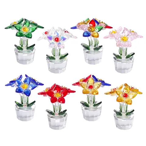Crystal Flower Ornaments Glass Rose Figurine Handcrafted Faceted Desktop Decoration Home Office Tabletop