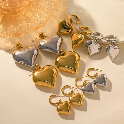 Herz Ohrhänger Edelstahl 3D Hochglanzpoliert Minimalistisch Trendig Creolen Modeschmuck Für Frauen