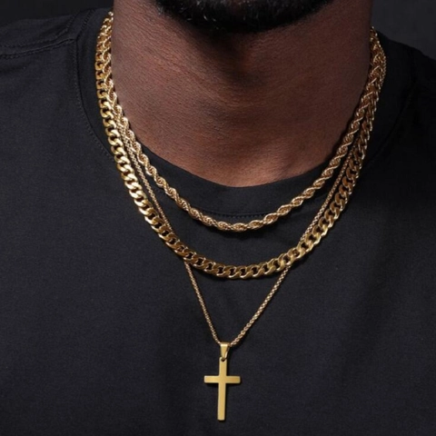 Collana Pendente Croce Multistrato Acciaio Inossidabile Catena Cubana Corda Hip Hop Streetwear Per Uomini Donne Gioielli