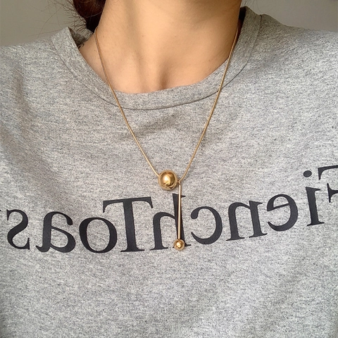 Collana Minimalista con Pendente a Sfera in Acciaio Inossidabile per Donna Catena a Serpente Galvanizzata Oro Argento