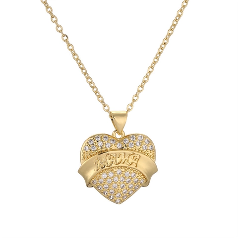 Collana Con Pendente A Cuore Rame Placcato Oro Zirconia Cubica Colorata Smalto Lettere MOM MAMA Regalo Festa Della Mamma