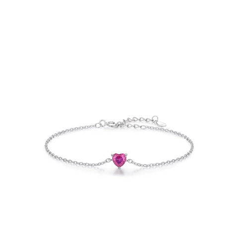925 Sterling Silver Heart Rhinestone Bracelet For Women Light Luxury Elegant Pink Red Heart Shaped Inlaid Adjustable Chain Bracelet Jewelry Gift