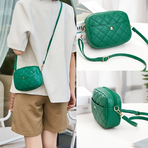 Women Quilted Crossbody Bag PU Leather Caviar Texture Small Square Shoulder Purse Minimalist Fashion Phone Pouch Gold Hardware