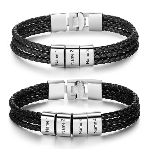 Men Braided Leather Bracelet With Stainless Steel Beads Multi Layer Cord Magnetic Clasp Fashion Hand Jewelry Gift