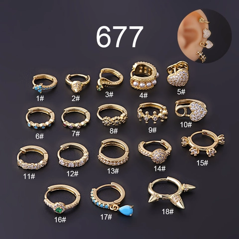 Cartilage Earring Piercing Ear Buckle Zircon Copper Gold Plated Helix Tragus Jewelry Punk Trendy For Women