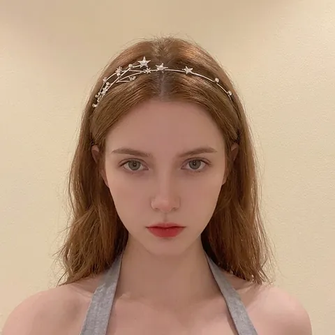 Cerchietto Elegante Con Stelle Strass E Künstliche Perle D'Imitazione Fascia In Lega Per Capelli Da Donna Stile Cielo Stellato