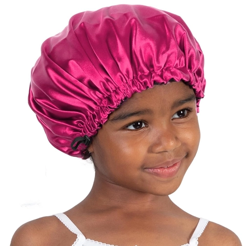 Bonnet de Nuit en Satin pour Enfants Réglable Réversible Double Couche pour le Soin des Cheveux Bonnet en Satin de Polyester Doux