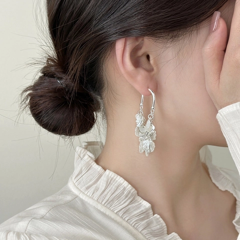 Layered Petal Leaf Tassel Dangle Earrings With 925 Sterling Silver Earring Post Elegant Minimalist Jewelry For Women
