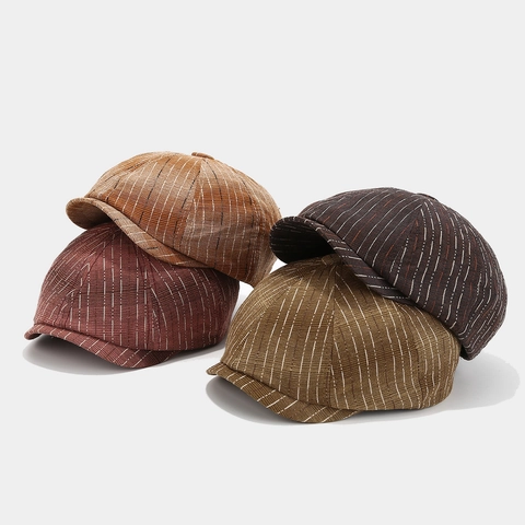 Retro Newsboy Cap Im Britischen Stil Für Herren Und Damen Gestreifte Baumwolle Oktogonal Malerhut Vintage Verstellbar