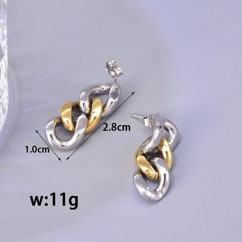 Minimalistische Zweifarbige Titanstahl Kette Ohrringe Gold Silber Plattiert Ineinandergreifende Glieder Lange Ohrhänger Damen Schmuck
