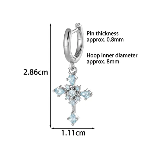 Koperen Kruis Hanger Ring Oorbellen Met Gekleurde Zirkonia Sierlijke Huggie Oorbellen Elegante Sieraden