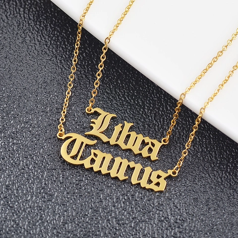 Collar De Zodiaco Letra Gótica Inglés Antiguo Colgante Constelación Acero Inoxidable Chapado En Oro Joyas Para Mujer