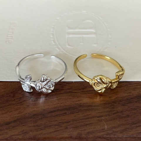 Rose Blume Ring 925 Sterling Silber Verstellbar Öffnung 3D Skulptiert Floral Blatt Schmuck Für Frauen Koreanische Mode Süß