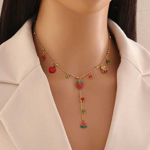 Collana A Y In Acciaio Inossidabile Pendenti Frutta Colorata Ciliegia Cuore Celeste Stella Luna Sole Gioielli Moda Donna