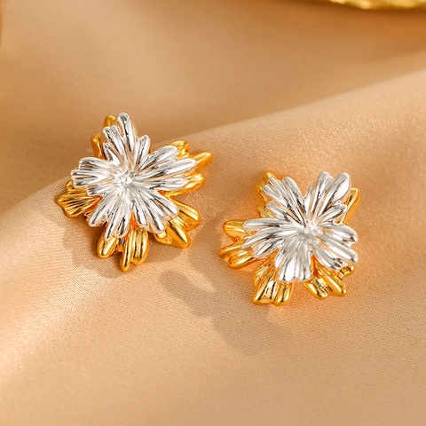 Contrast Flower Two-Way Stud Earrings With S925 Sterling Silver Post Gold Silver Plated Copper Floral Jewelry For Women