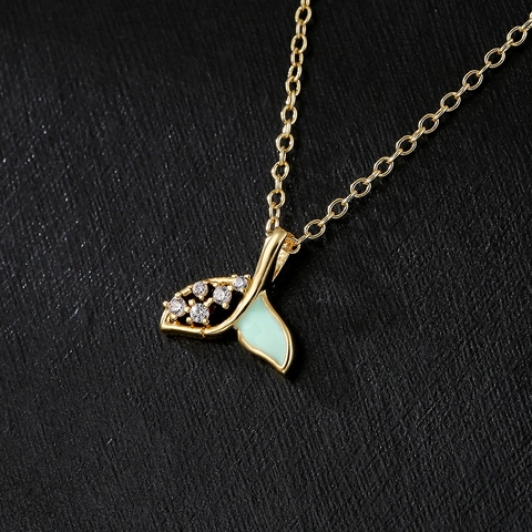 Whale Tail Pendant Necklace Copper 18K Gold Plated Cubic Zirconia Enamel Fish Tail Clavicle Chain Jewelry For Women