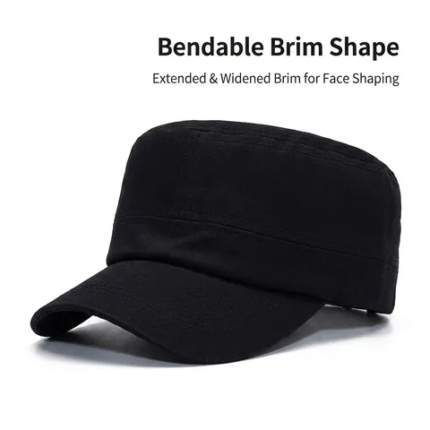 Gorra Cadet Hombre Algodón Parte Superior Plana Militar Ajustable Deporte Aire Libre Transpirable Protección Solar Color Sólido