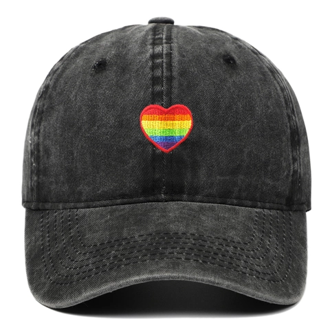 Gorra De Béisbol Bordado Corazón Arcoíris Algodón Lavado Ajustable Sombrero Sol Deportes Casual Para Hombre Mujer