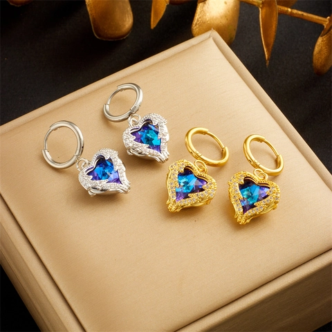 Elegante Herz-Flügel-Ohrhänger Für Damen Gradient Blau-Lila Strass Titanstahl Nischen-Design Mode-Schmuck