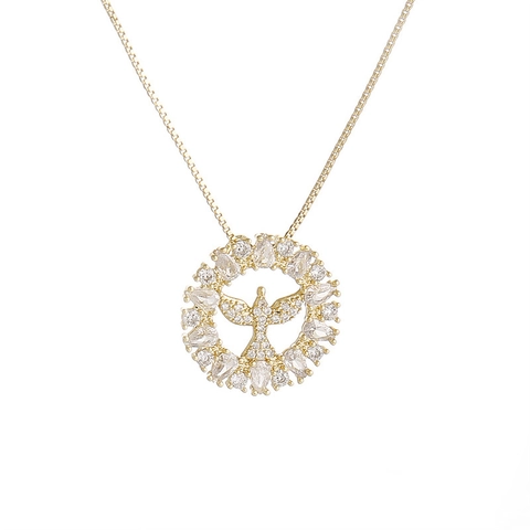 Vredesduif Hanger Ketting Koper Micro Pave Zirkoon Rond Goud Glanzend Hip Hop Stijl Sieraden Voor Mannen