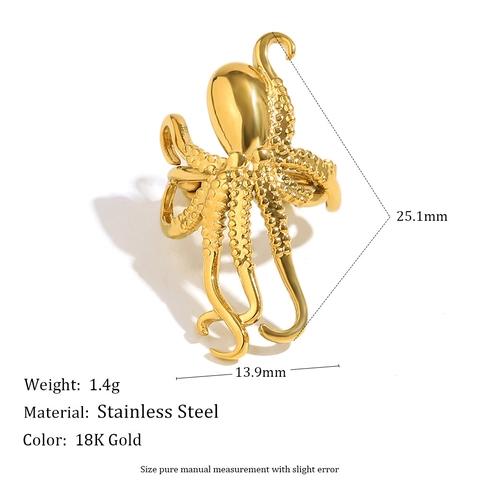 Oktopus Ohrmanschette 18K Vergoldeter Edelstahl Tierform Kreativer Ohrschmuck Ohne Piercing Für Damen