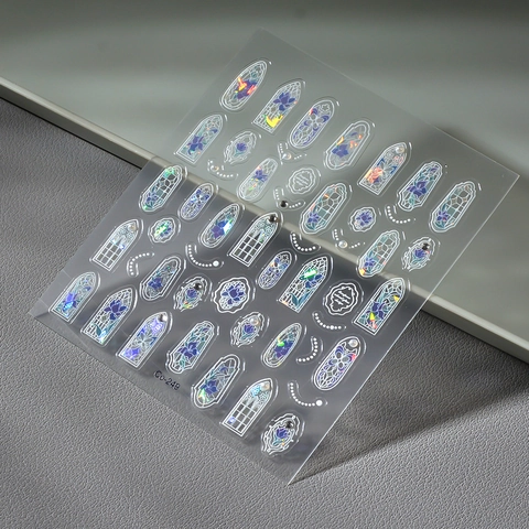 5D Embossed Nail Art Stickers Holographic Laser Retro Stained Glass Window Flower Design Waterproof DIY Manicure Decoration