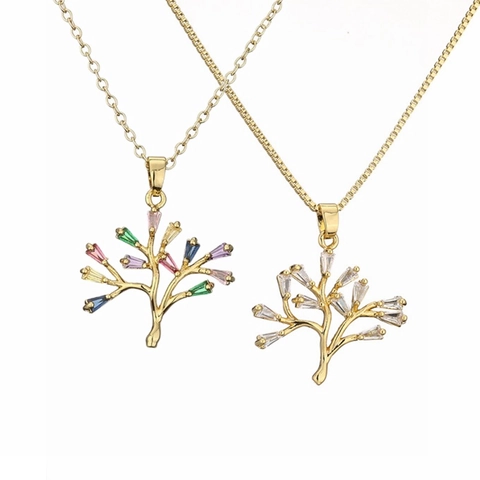 Collana Con Pendente Albero Della Vita Rame Con Zircone Colorato Micro Pavé Placcato Oro Gioielli Eleganti Donna