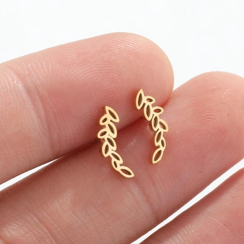 Stainless Steel Leaf Stud Earrings Minimalist Branch Shaped Electroplated Fashion Jewelry For Women