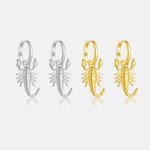 Orecchini a Cerchio in Argento Sterling 925 a Forma di Scorpione per Donna Personalità Animale Orecchini Pendenti Placcati Oro Argento