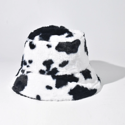 Fischerhut Aus Kunstpelz Kuhmuster Warm Winter Plüsch Damen Outdoor Mode Tierdesign Dick