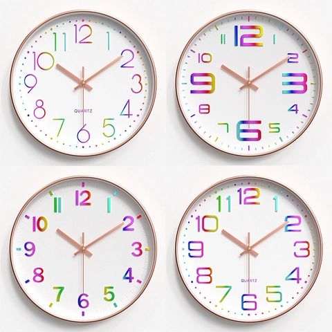 Orologio Da Parete Silenzioso Moderno Rotondo Creativo Arcobaleno Numeri 3D Plastica Vetro Per Soggiorno Ufficio